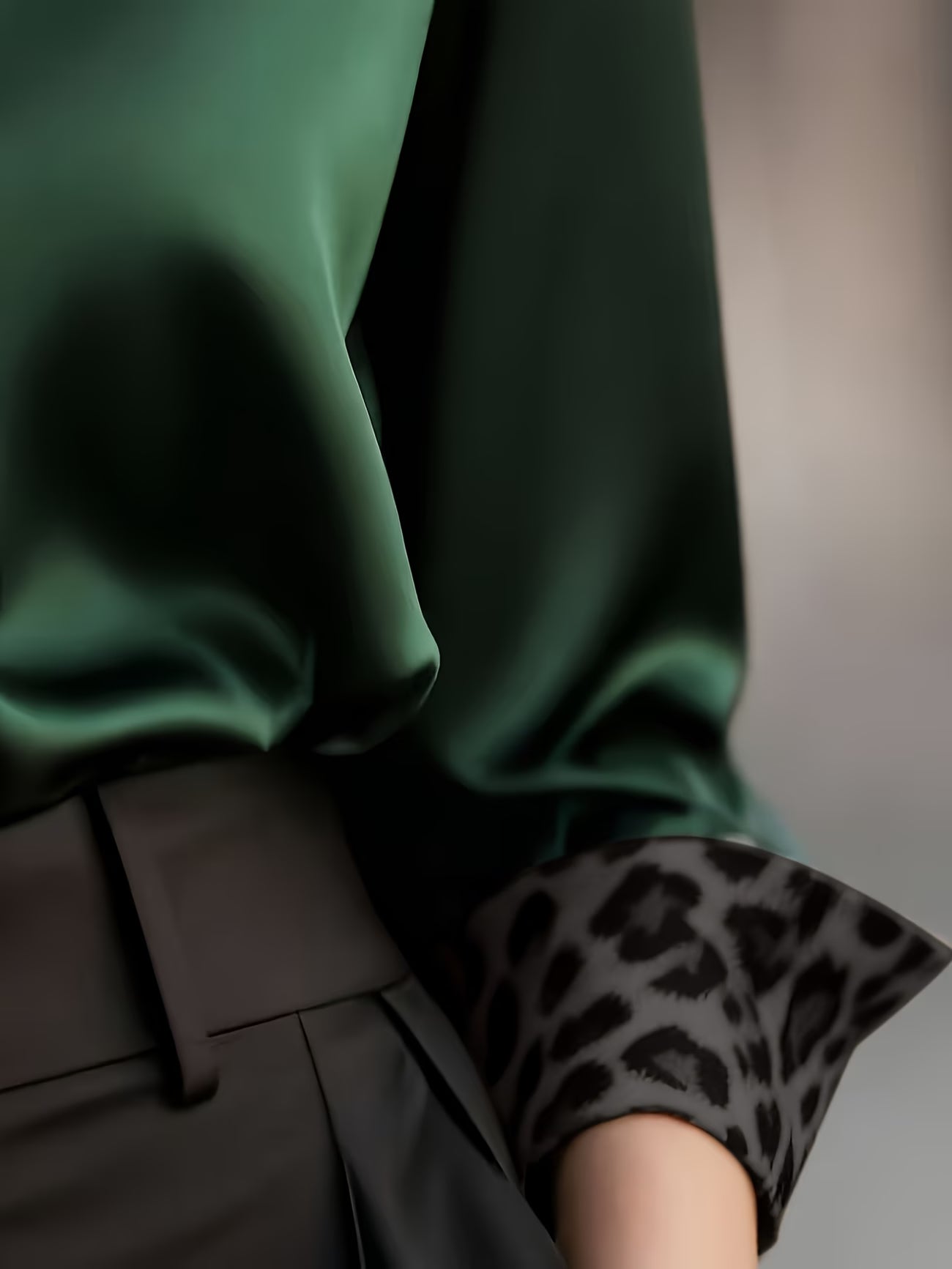 Elegant Women'S Spring/Fall Satin Shirt | Color Block Long Sleeve, Lapel Collar, Slim Fit