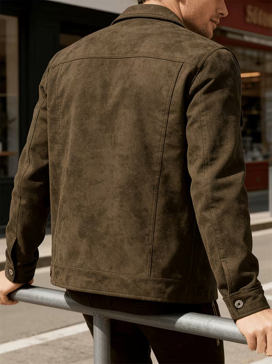 Men's Vintage Faux Suede Sport Coat – Solid Color Traditional Collar Button Jacket | Sizes S-3XL