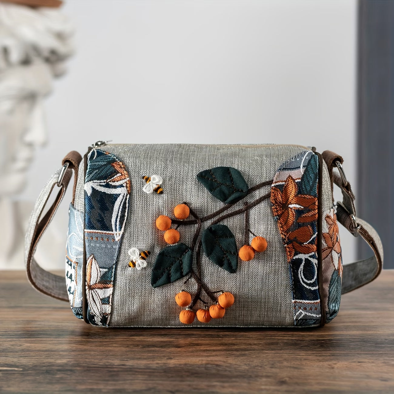Randomly Cropped Bohemian Handmade Bee Persimmon Ball Shoulder Bag