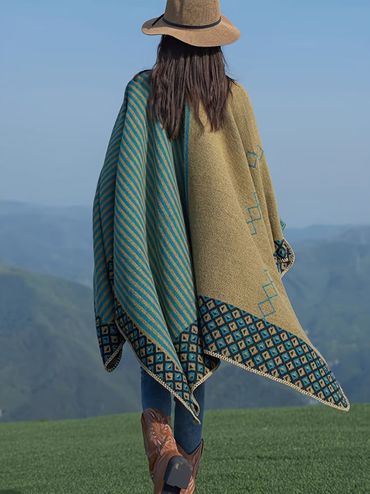 Plus Size, Spring Travel Women's Outdoor Color-Block Shawl