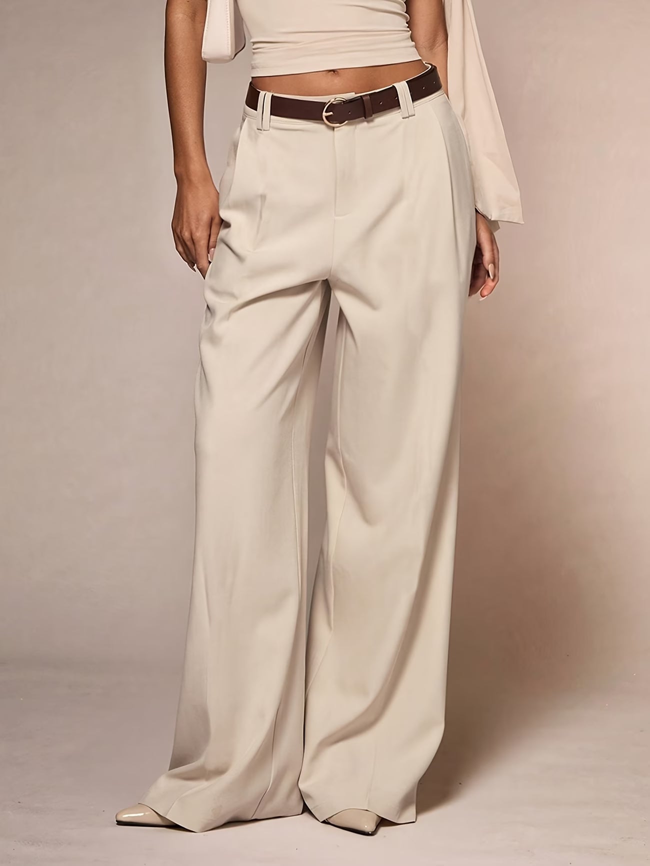 Women's Elegant Wide-Leg Pants - Apricot Office Formal Wear