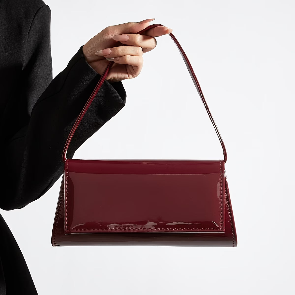 Solid Color Glossy Women's Small Handbag – Geometric Shape with Detachable Straps