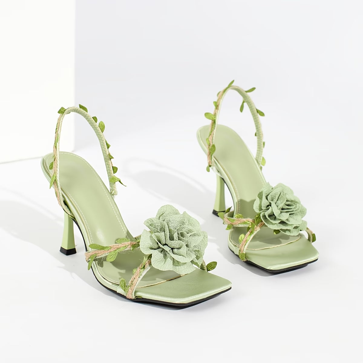 Women's High Heel Sandals – Sexy Green 9cm Slim Heel Square Toe