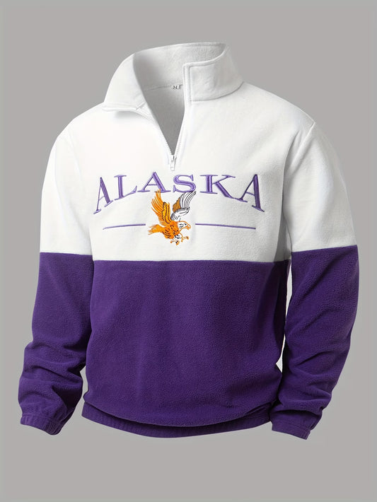 Thickened Fleece Color-Blocked Embroidered High-Neck Zip-Up Sweatshirt