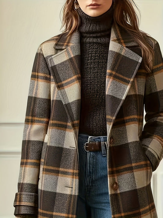 Autumn/Winter Women'S Mid-Length Check Pattern Coat