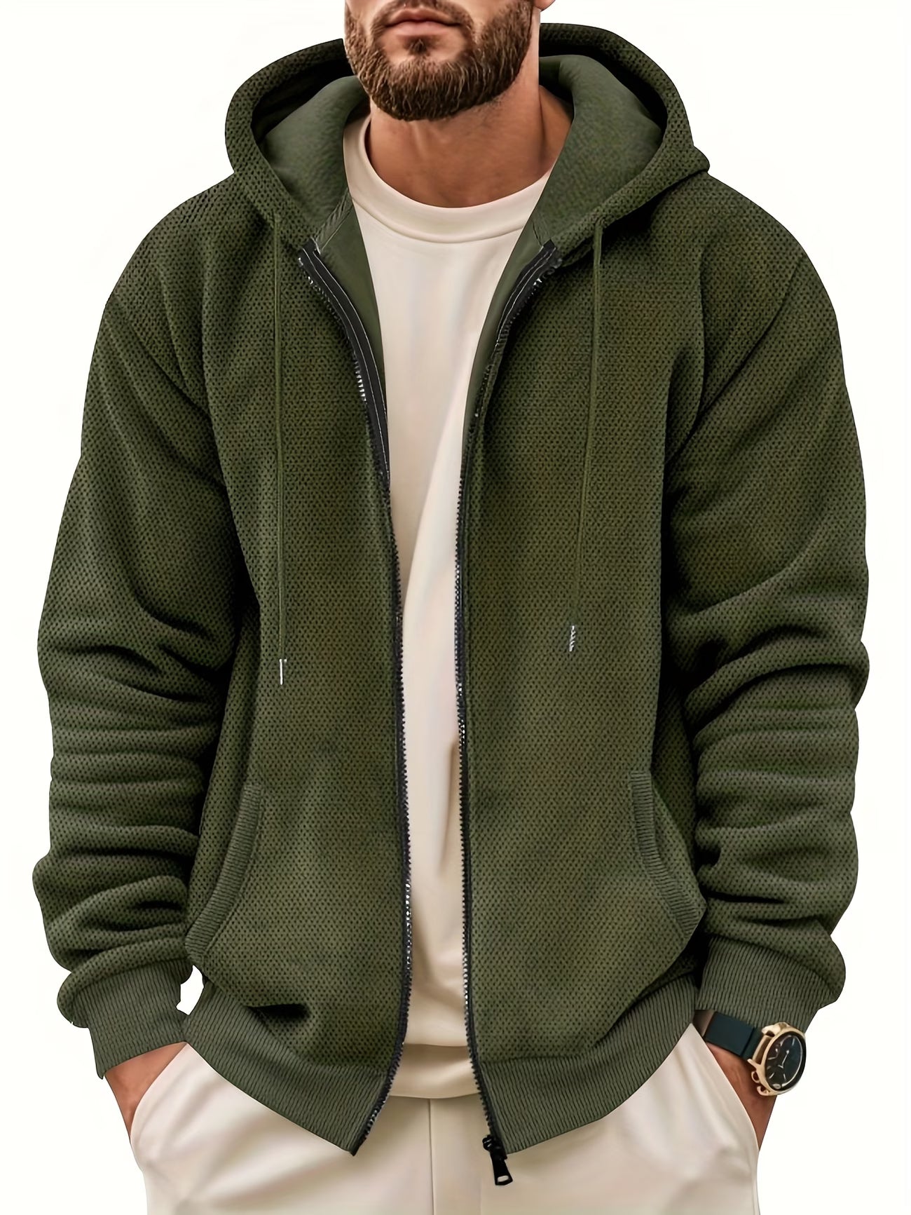 Men's Winter Hooded Softshell Jacket with Full-Zip Front