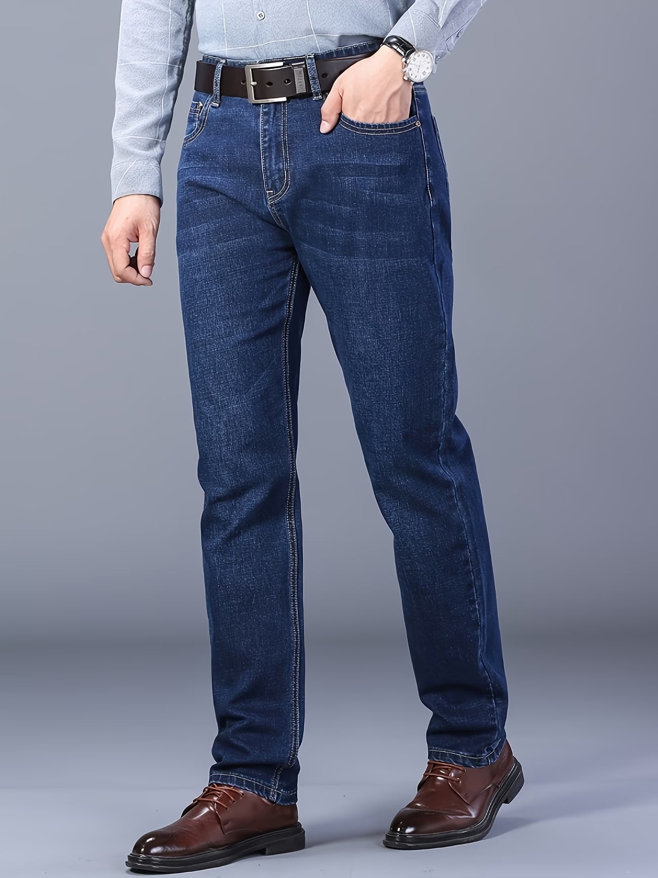 Men's Straight-Leg Stretch Denim Jeans - Business Casual