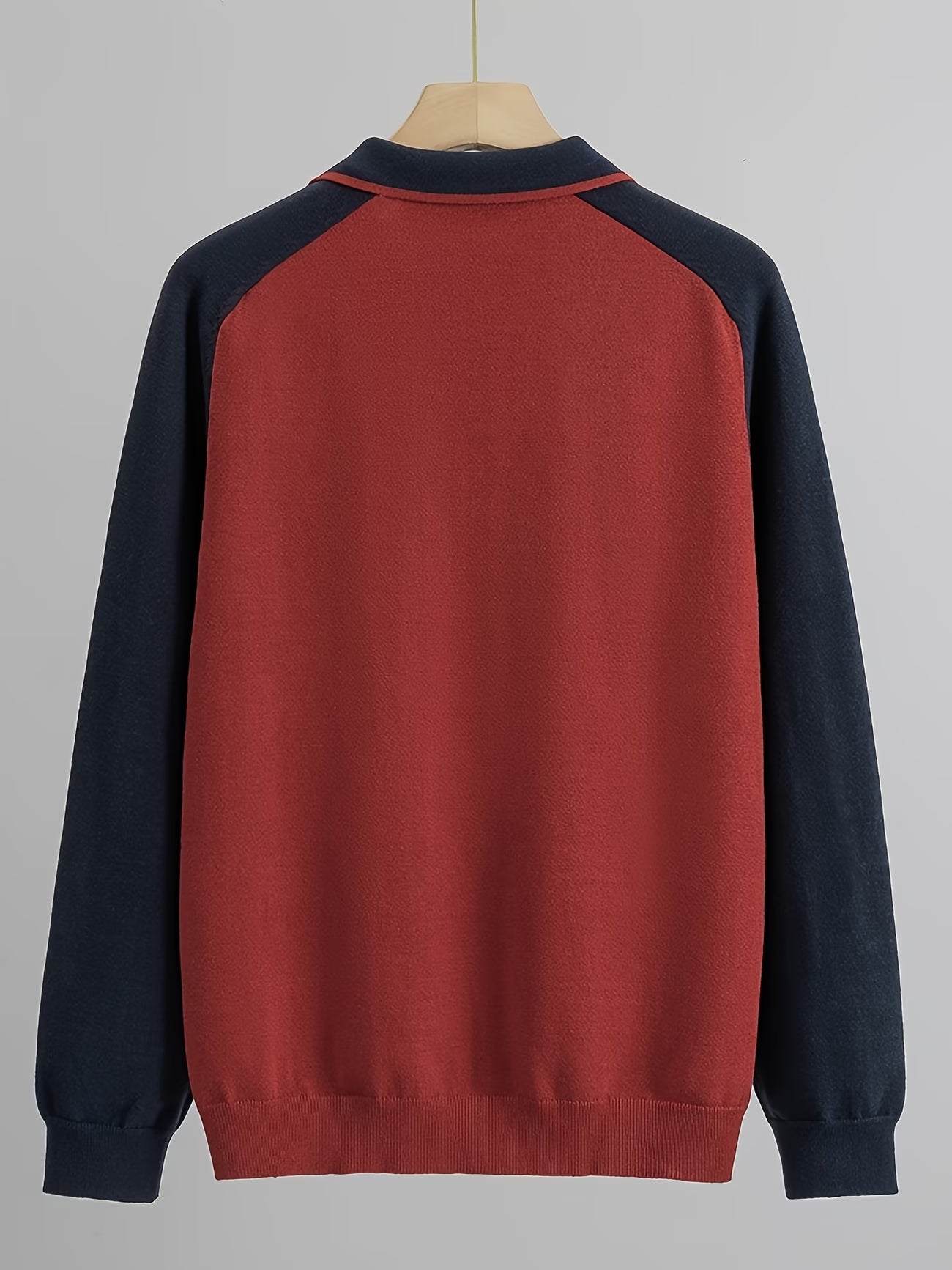 Men's Raglan Sleeve Sweater - Color-Blocked Polo Collar