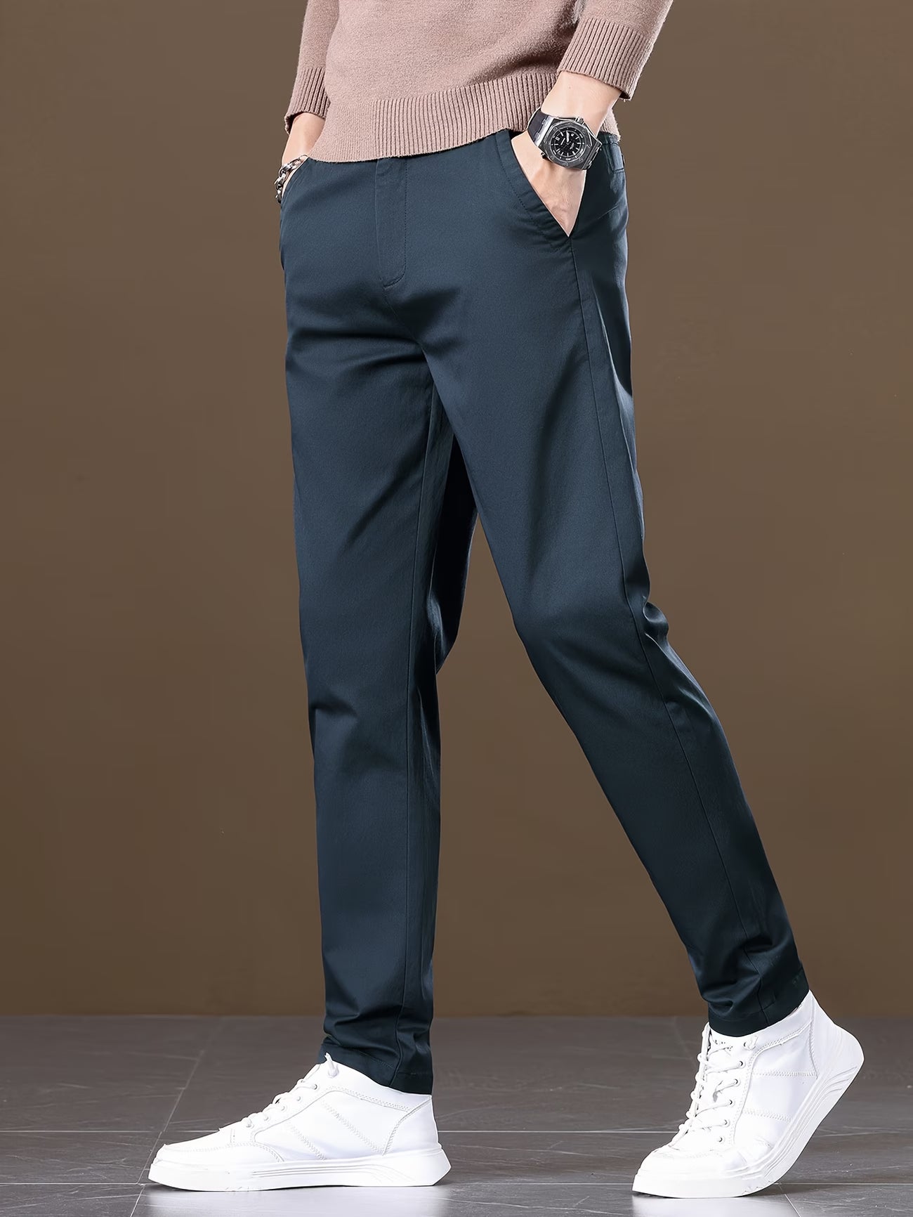 Men's Slim Fit Straight-Leg Dress Pants - Stretch Comfort