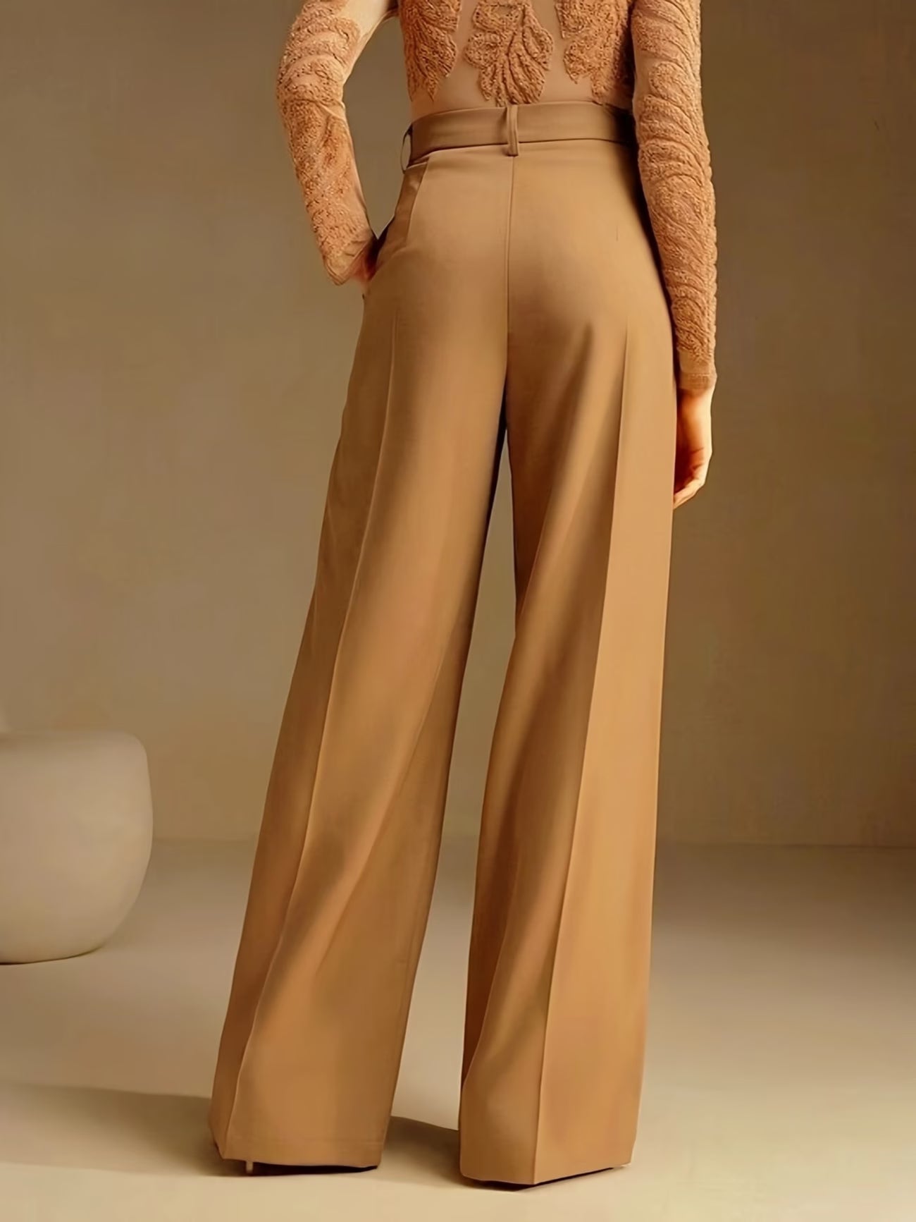 Elegant Women'S High-Waisted Floral Embroidered Wide-Leg Pants