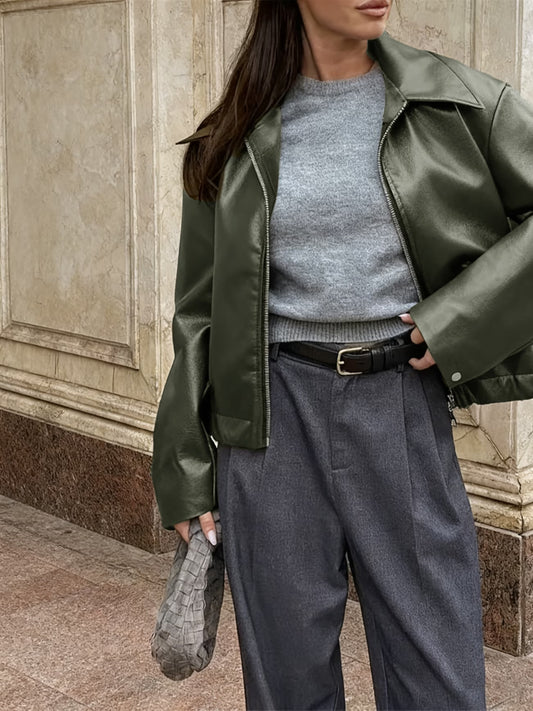 Women'S Vintage PU Motorcycle Jacket