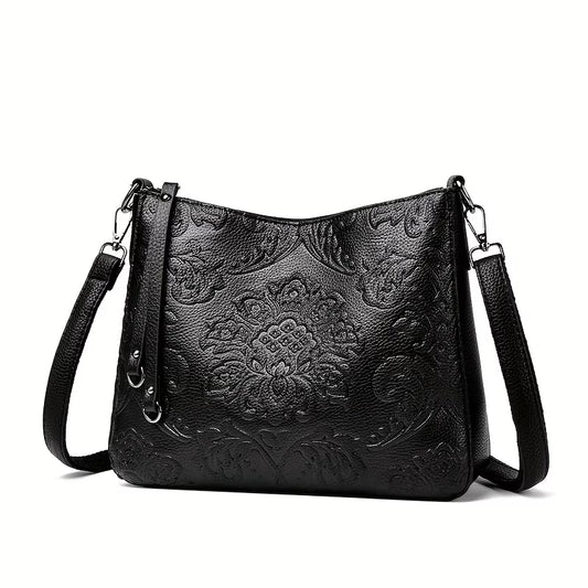 Chinese-Style Embossed Shoulder Bag for Women