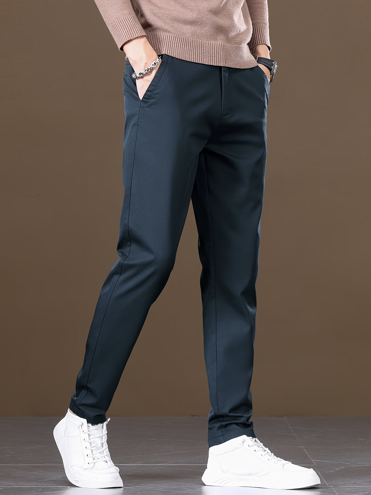 Men's Slim Fit Straight-Leg Dress Pants - Stretch Comfort