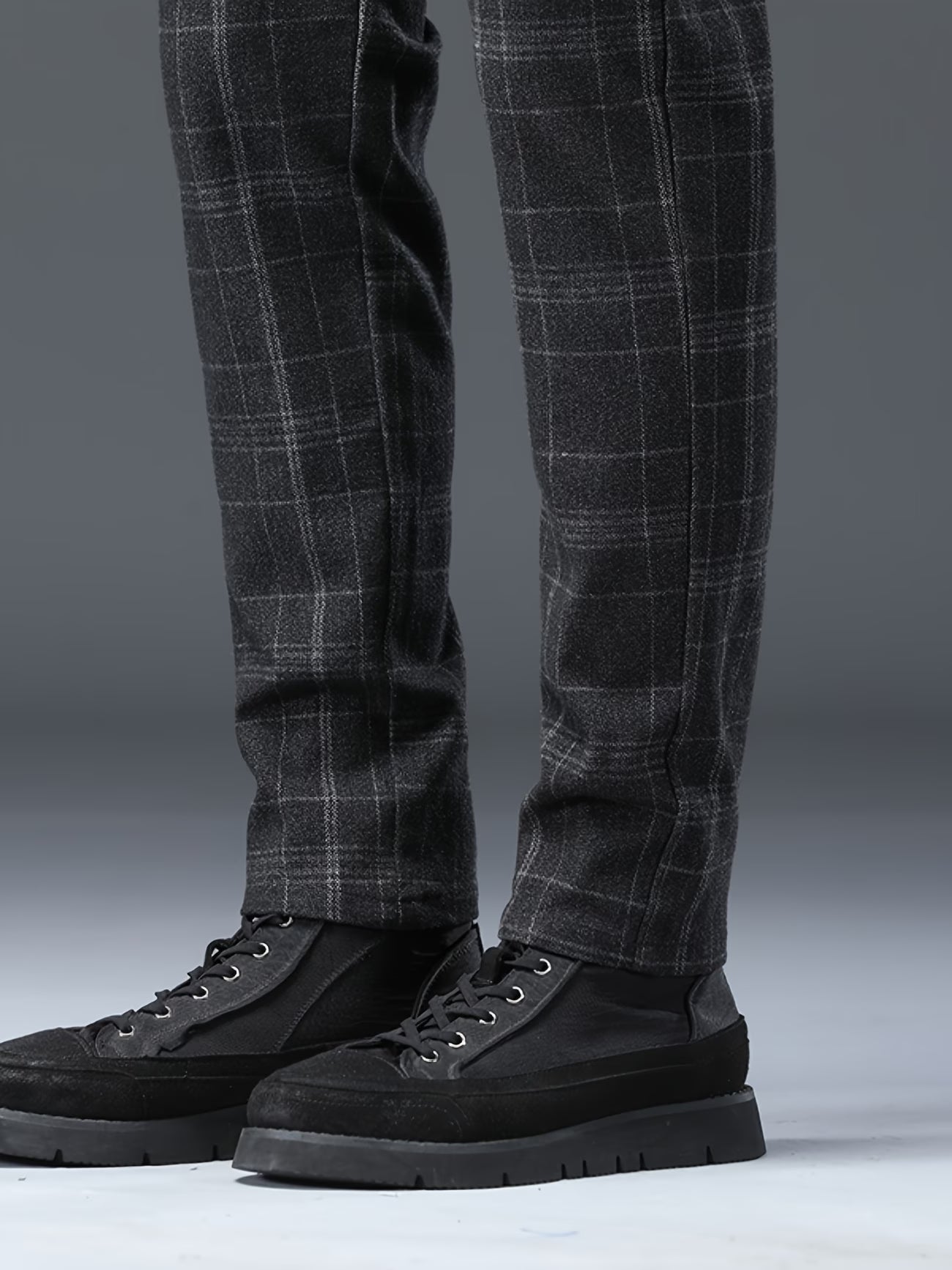 Men's Slim-Fit Plaid Pants - Brushed Stretch Straight Leg