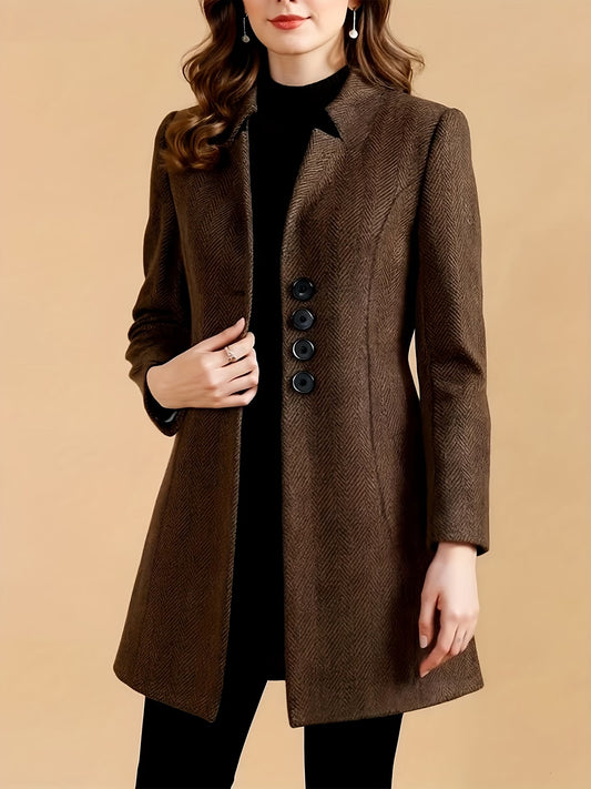 Tailored Autumn And Winter Fashion Elegant Brown Tweed Coat