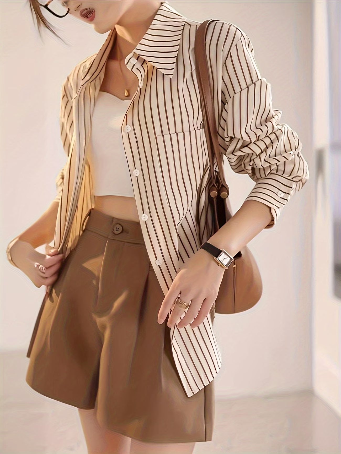 High-End Vertical Stripe Shirt for Women