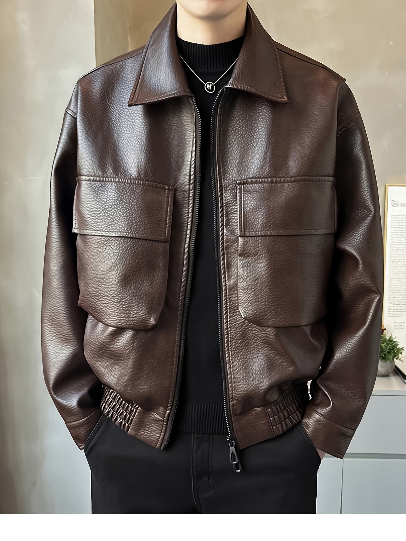 Men's Lapel PU Jacket, Trendy and Versatile for the Modern Gentleman