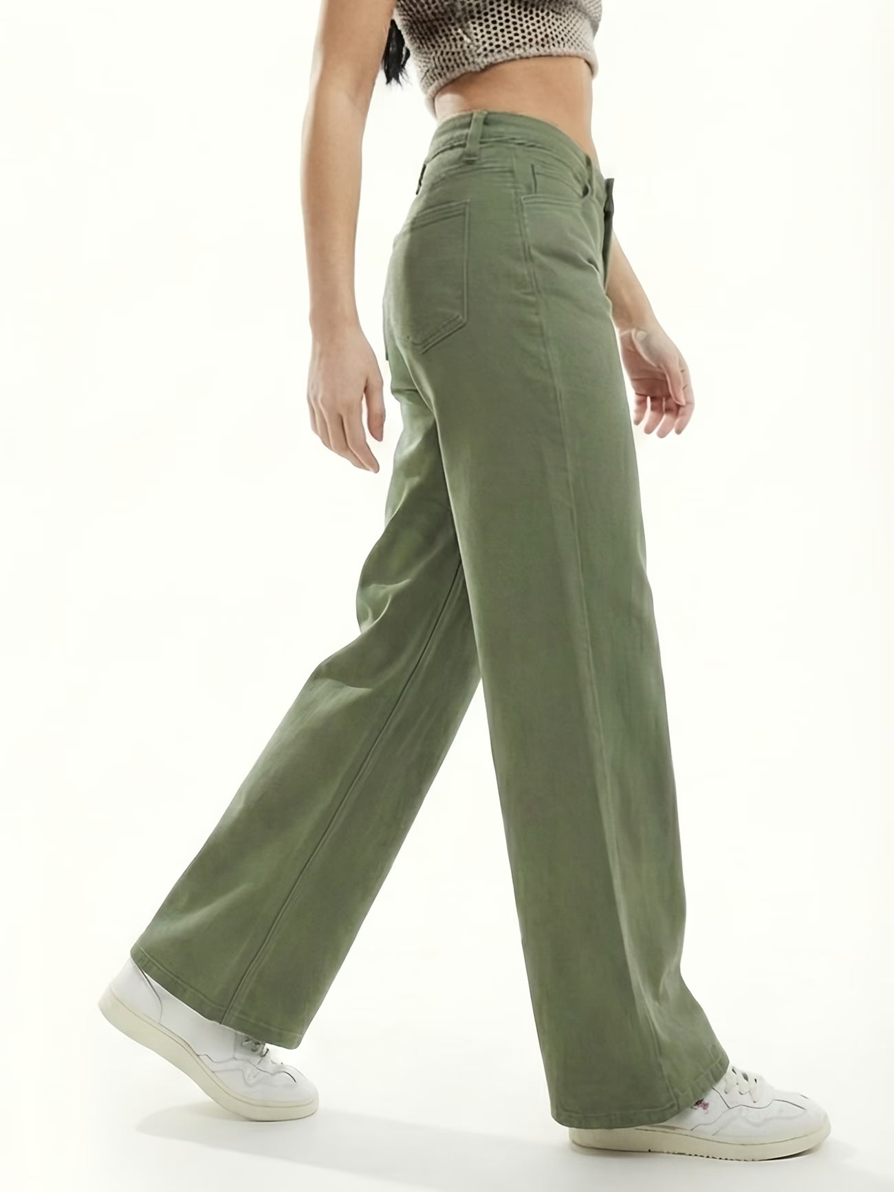 Women's Stretch Wide Leg Jeans - High Waist Loose Fit Denim Pants Casual & Office Wear