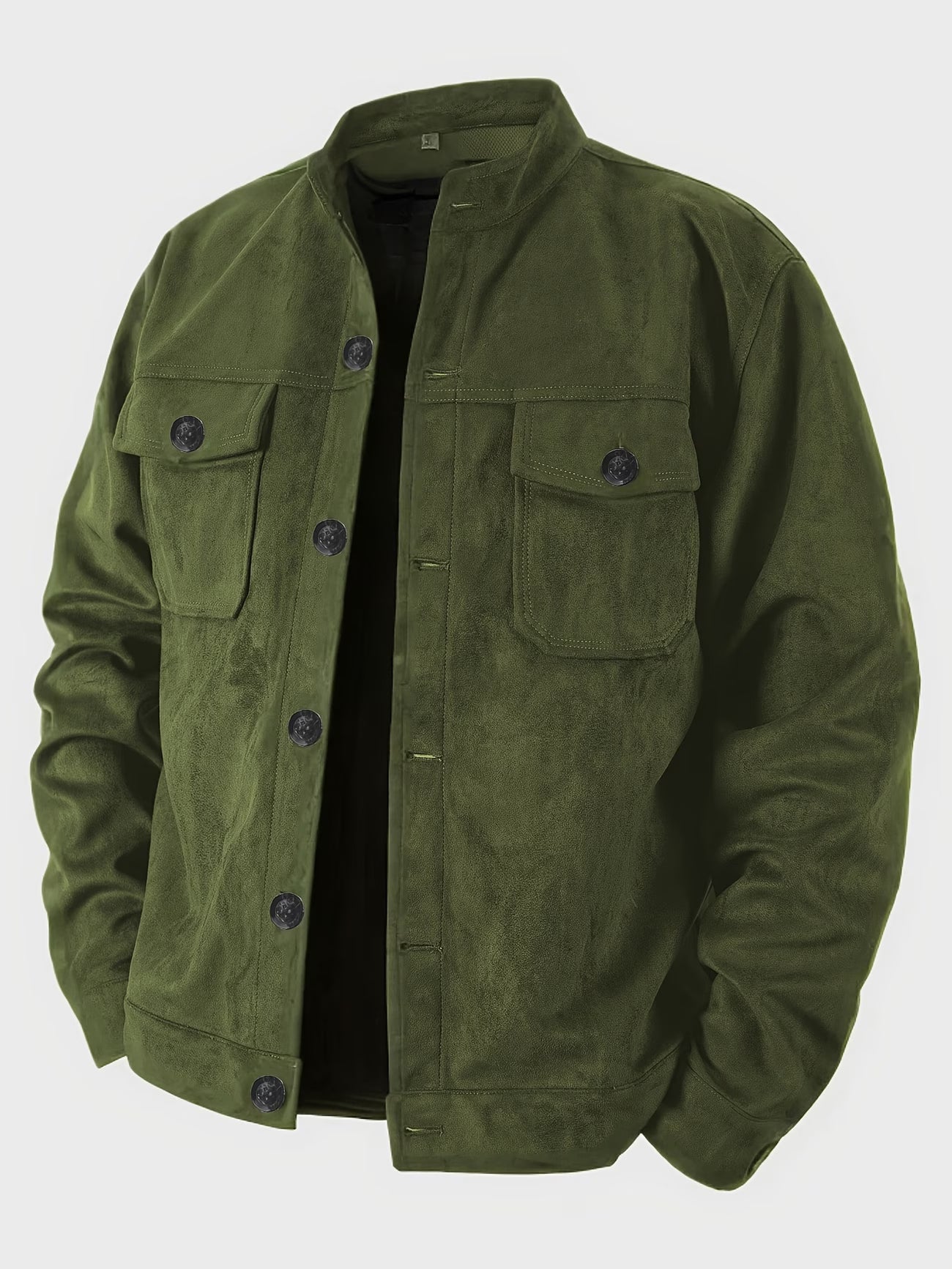 Men'S Casual Jacket with Pockets, Featuring Long Sleeves And a Stand Collar with Buttons