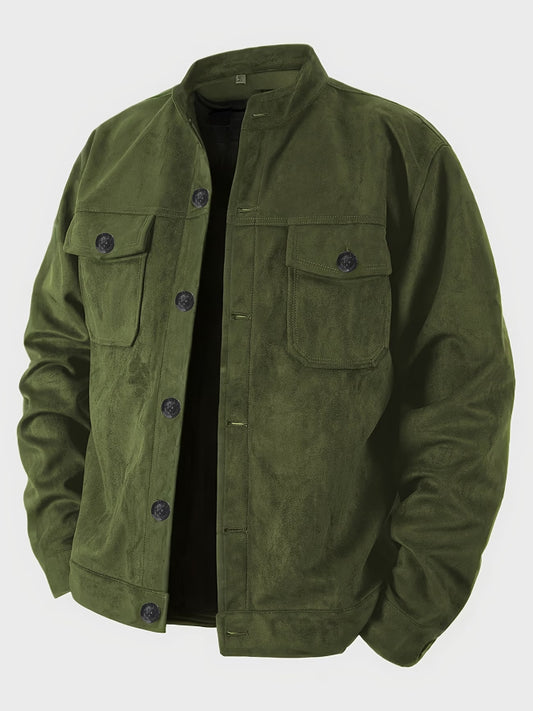 Men'S Casual Jacket with Pockets, Featuring Long Sleeves And a Stand Collar with Buttons
