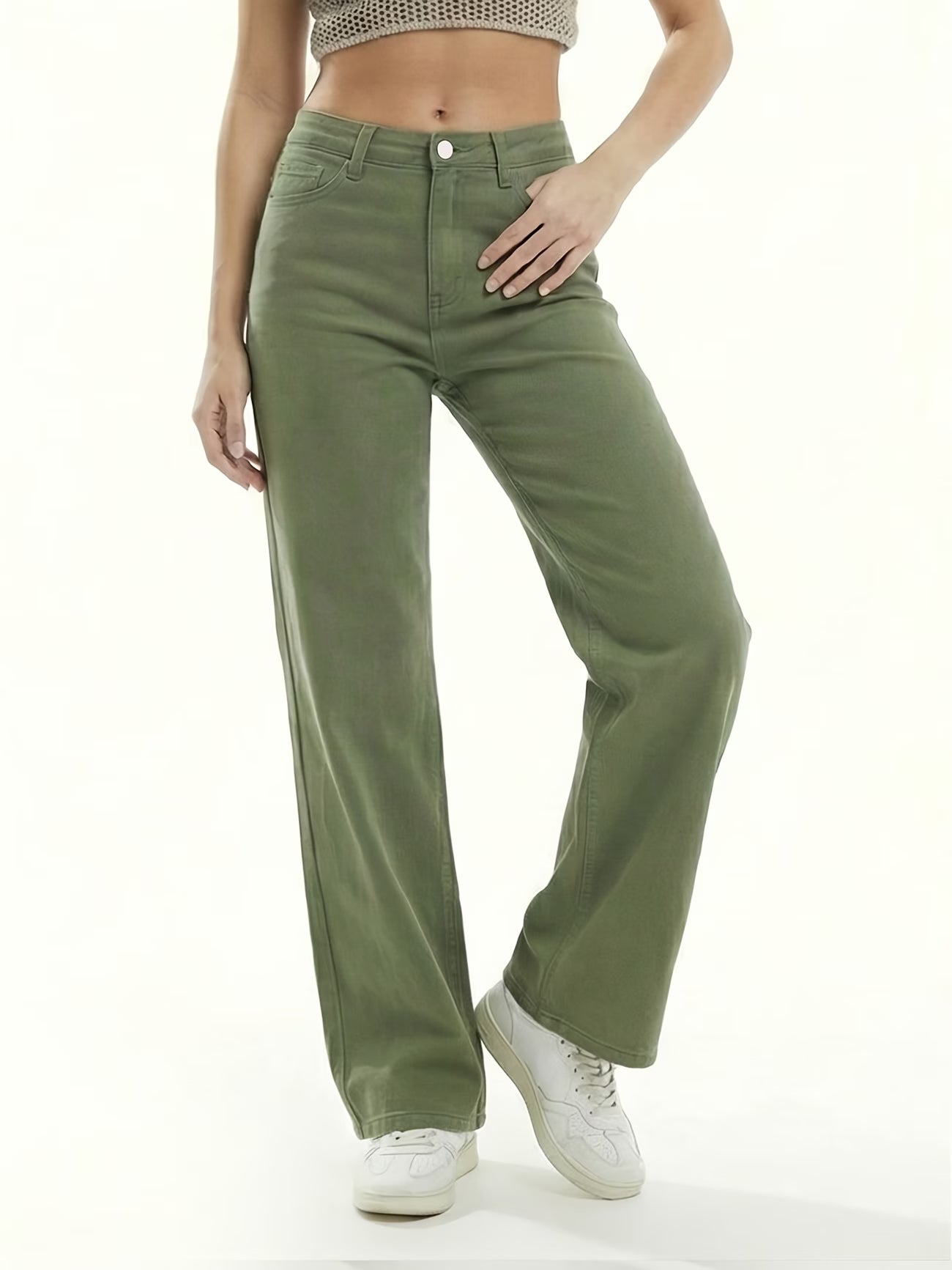 Women's Stretch Wide Leg Jeans - High Waist Loose Fit Denim Pants Casual & Office Wear