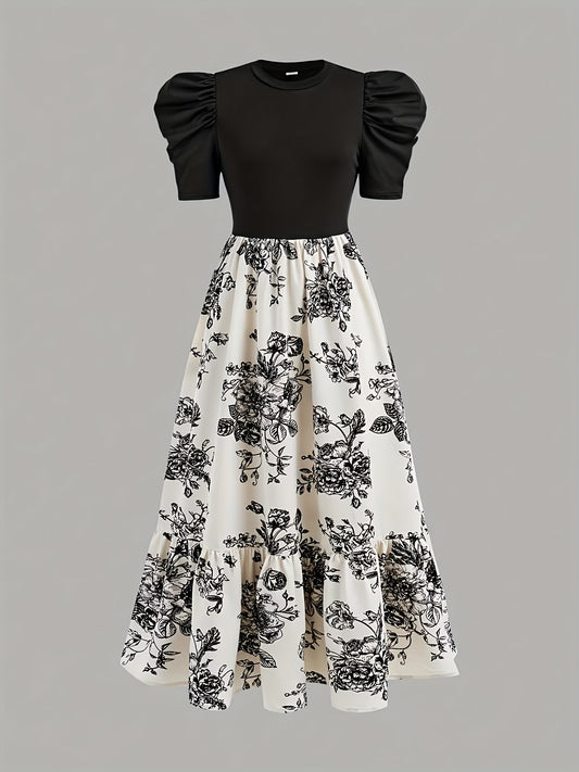 Elegant Slim-Fit Round Neck Short Sleeve Dress with Waist Tie