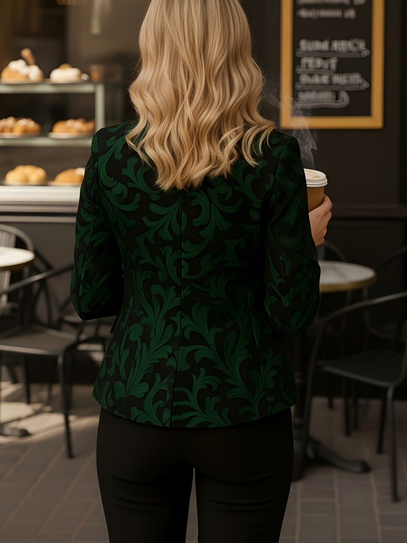 New Fashionable Printed Design Color-blocked Suit Jacket with Notch Lapel, Pockets, and Lining