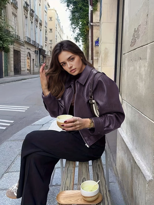 Women'S Vintage-Inspired Red Jacket with Zipper Front