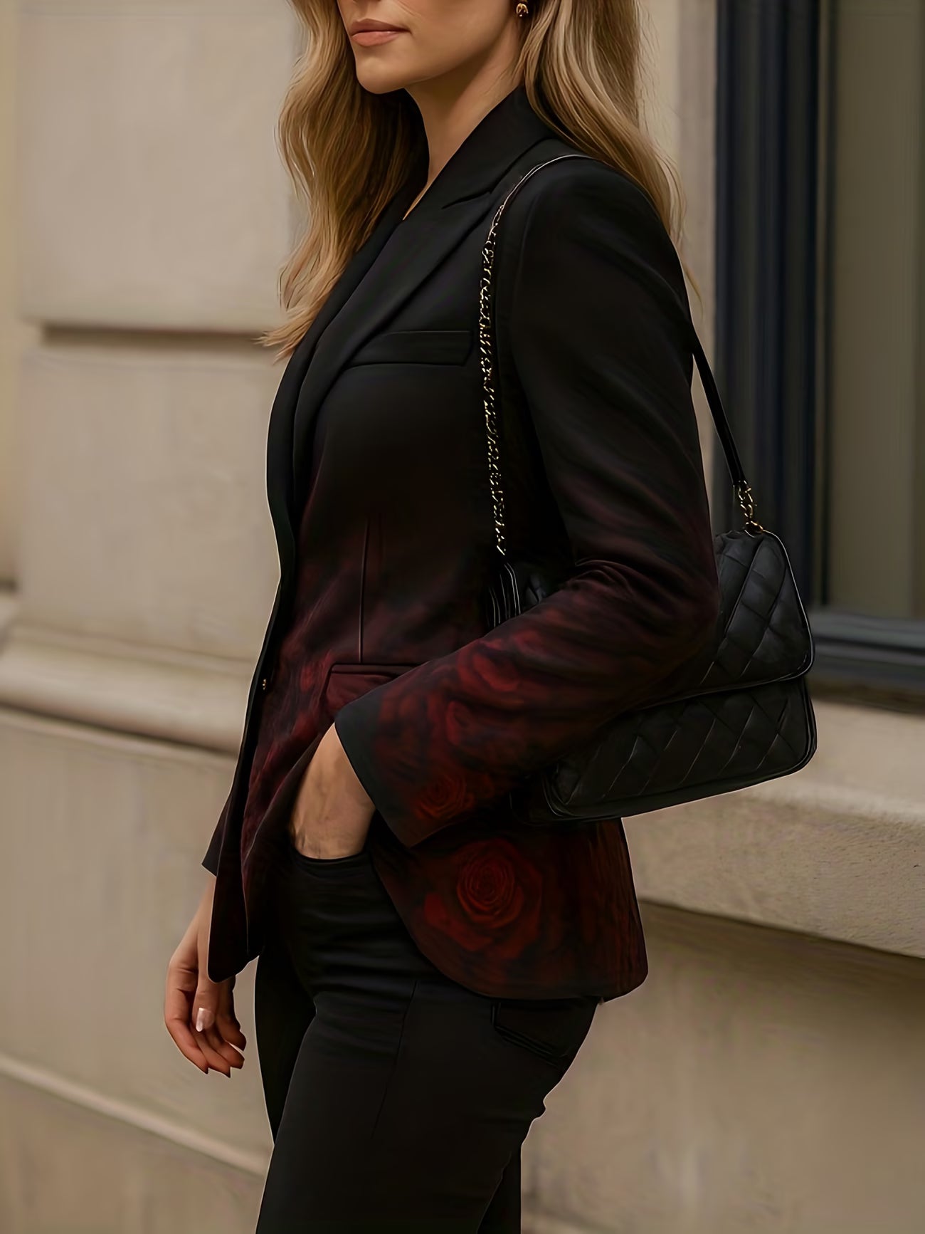 Stylish New Gradient Rose Print Blazer, Casual Suit Jacket with a High-End Feel