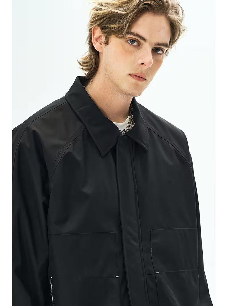 Men's Elegant Color Block Casual Work Jacket – Lapel Collar Couple Style Outerwear