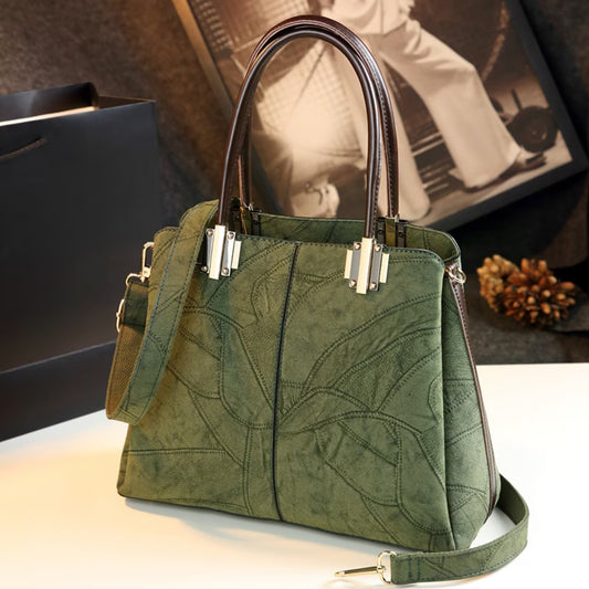 Women's Large Capacity Green Tote Bag - Vintage Geometric Pattern