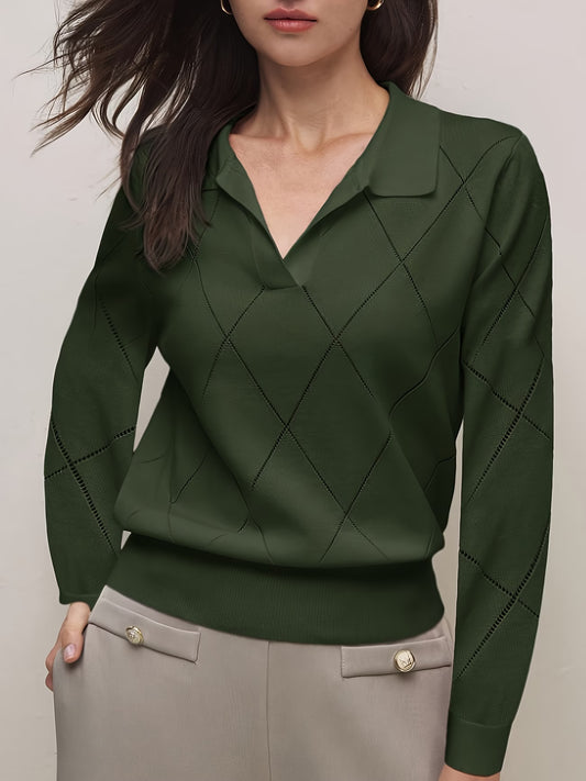 Elegant And Versatile Loose-Fit Women'S Polo Neck Long-Sleeve Sweater for Commuting