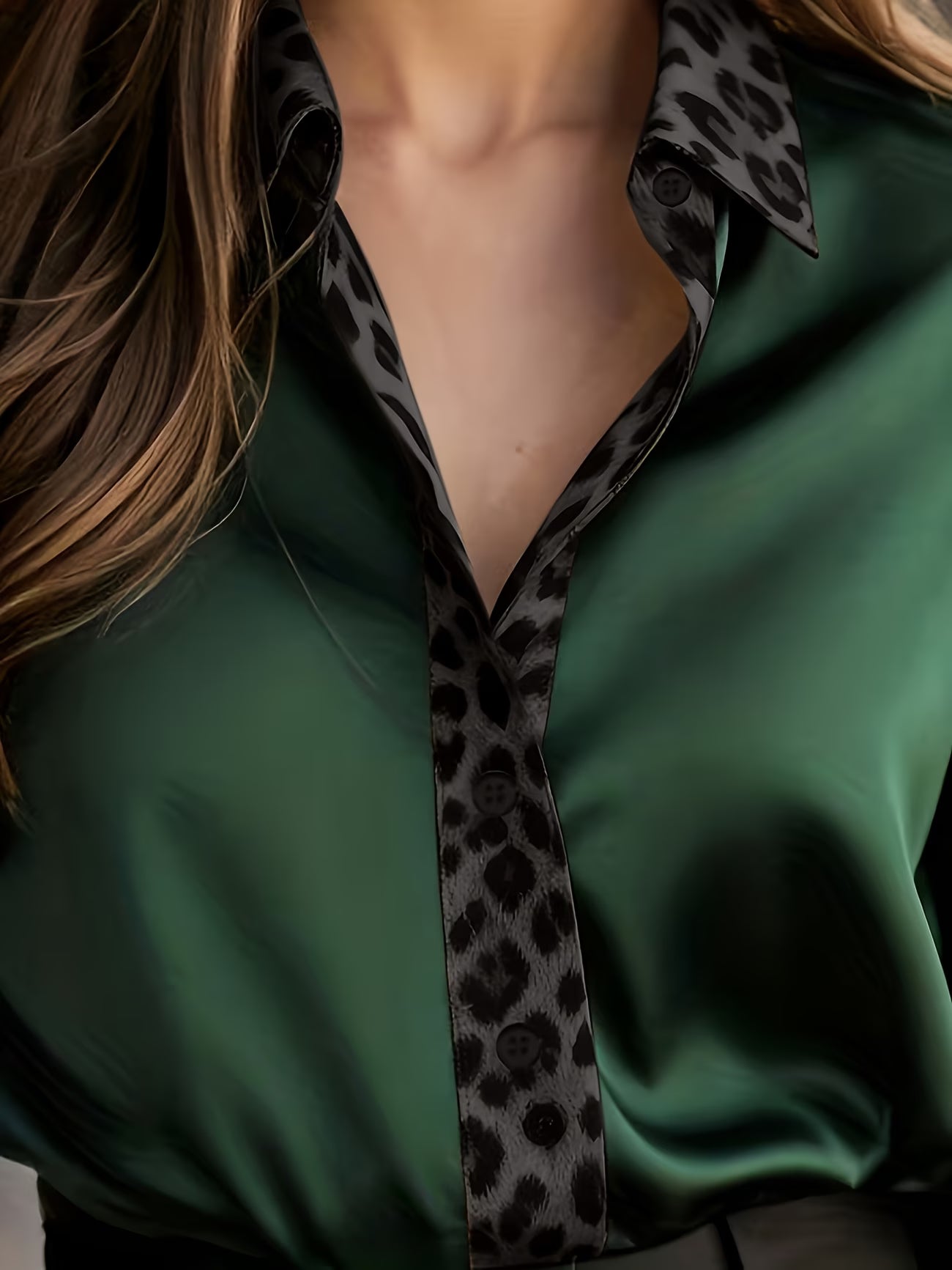 Elegant Women'S Spring/Fall Satin Shirt | Color Block Long Sleeve, Lapel Collar, Slim Fit