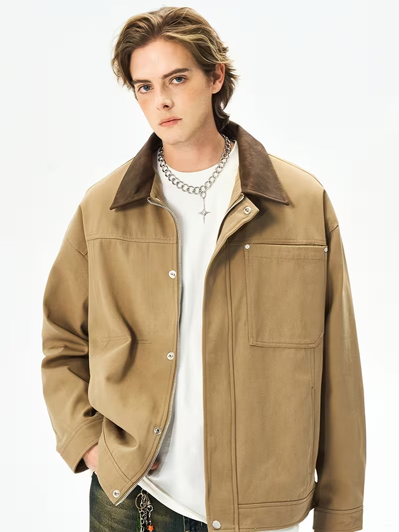 Men's Pure Wool Lapel Casual Sport Jacket – Loose Work Outerwear in Khaki, Black, Beige & Olive Green