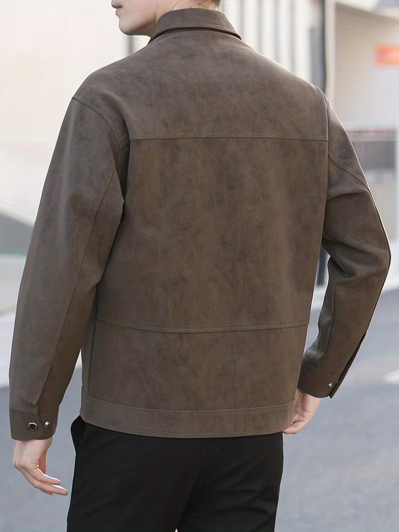 Men's PU Leather Lapel Short Jacket – Casual Business Outerwear for Spring & Autumn