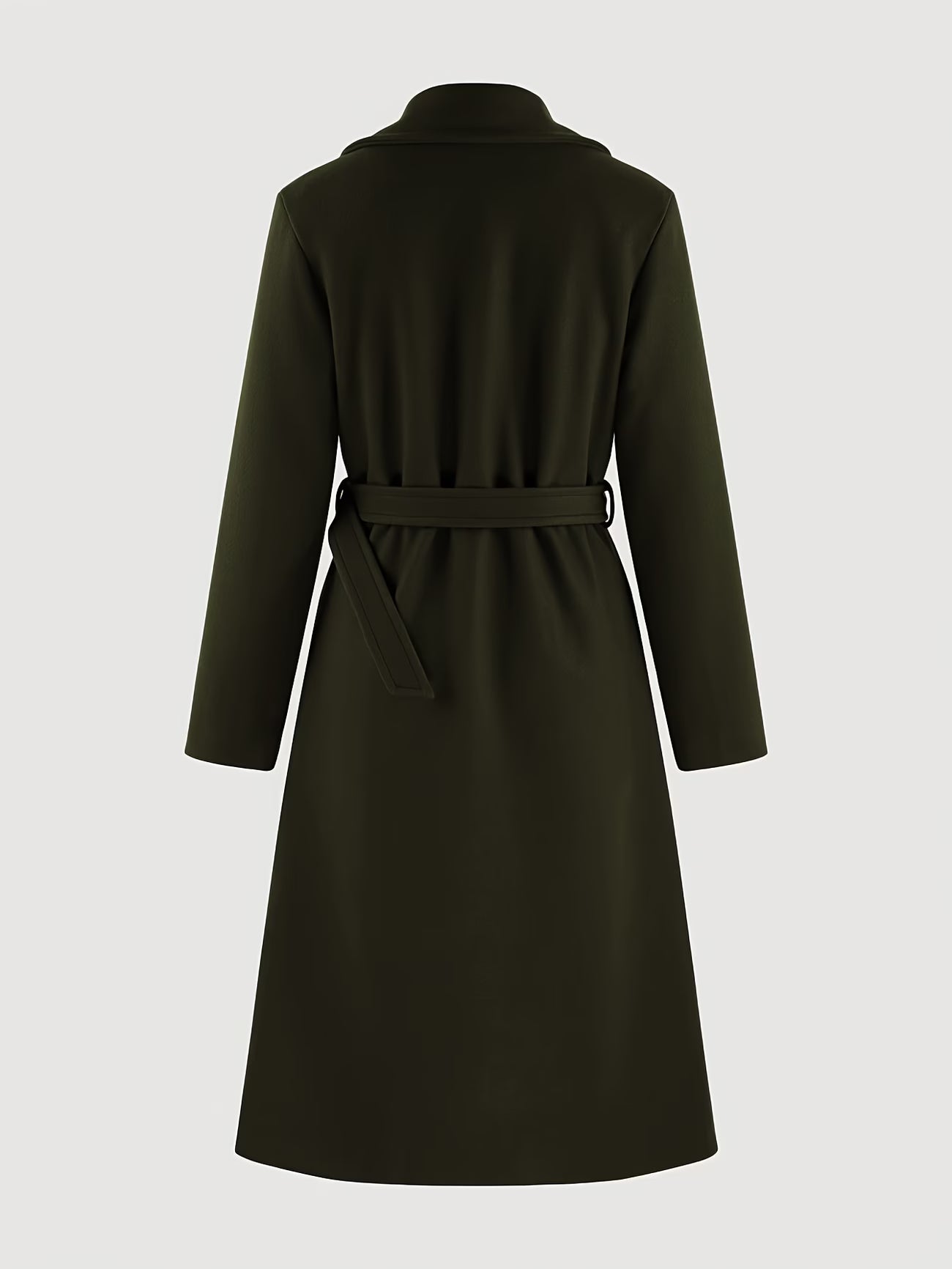 Ladies Solid Color Belted Long Sleeve Trench Coat with Large Lapel | Casual Style, Non-Stretch Fabric, Regular Fit