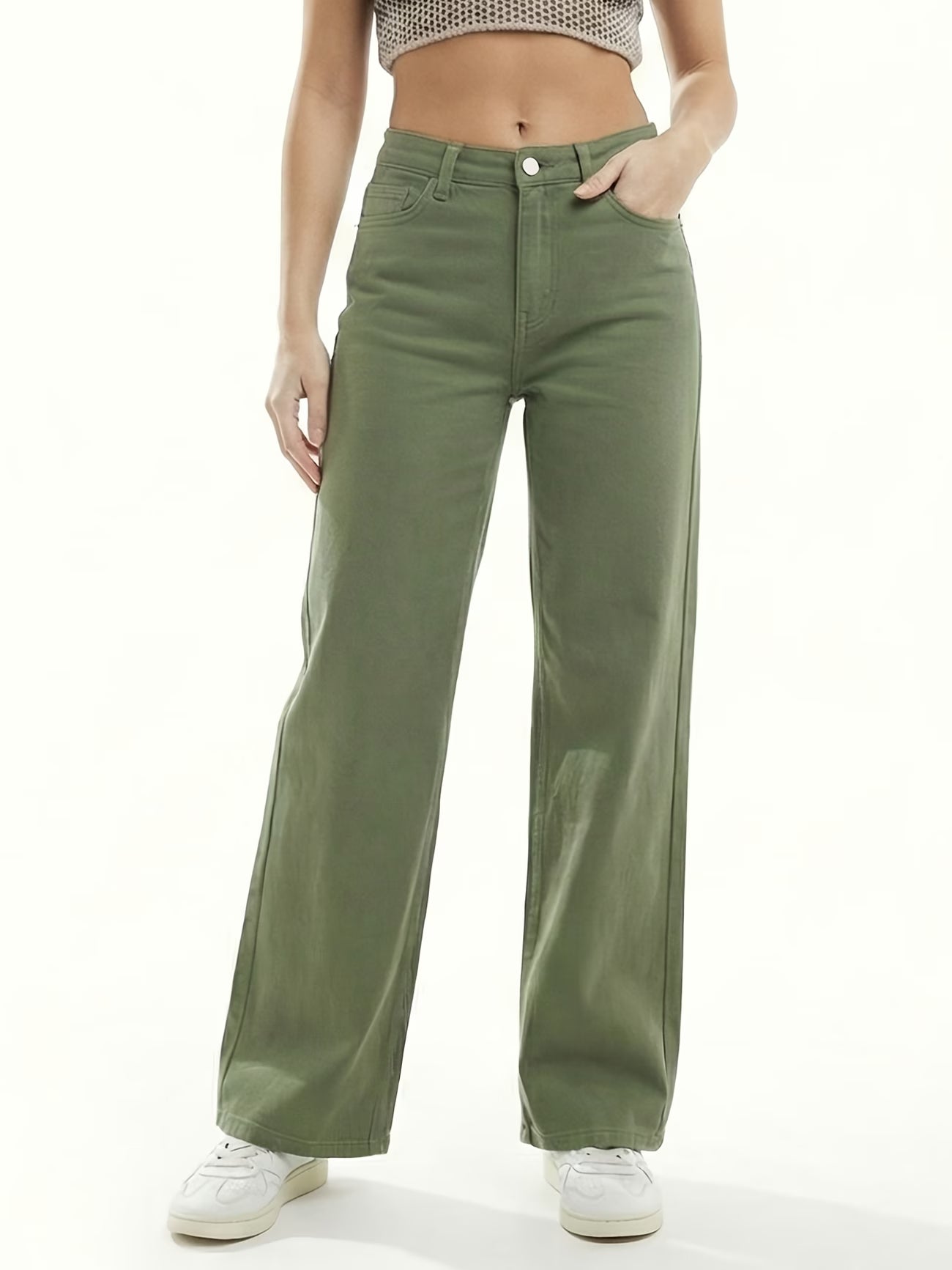 Women's Stretch Wide Leg Jeans - High Waist Loose Fit Denim Pants Casual & Office Wear