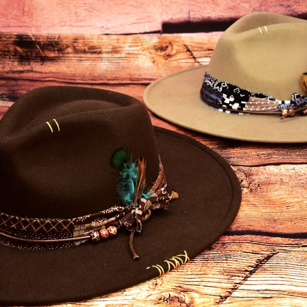 Hand-Sewn Needle Personalized Feather Outdoor Unisex Felt Hat
