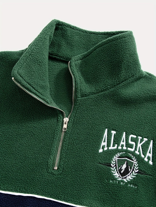 Men'S Autumn And Winter Color-Blocked Fleece Half-Zip Pullover Sweatshirt