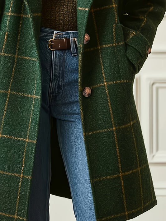 Women'S Vintage Plaid Coat with a Lapel