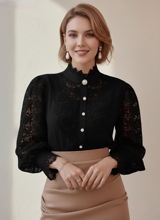 Vintage Lace Blouse Women Long Sleeve