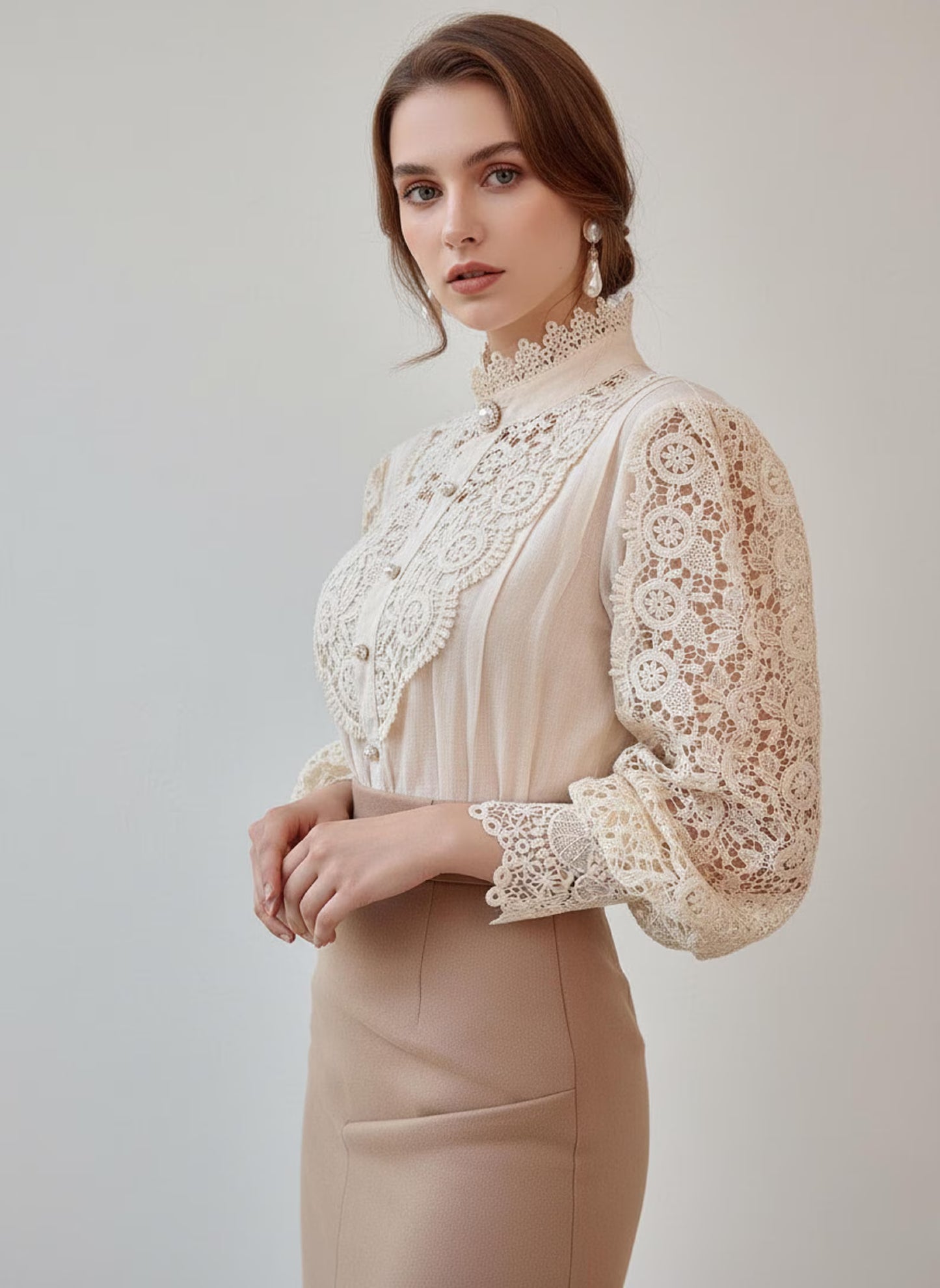 Vintage Lace Blouse Women Long Sleeve