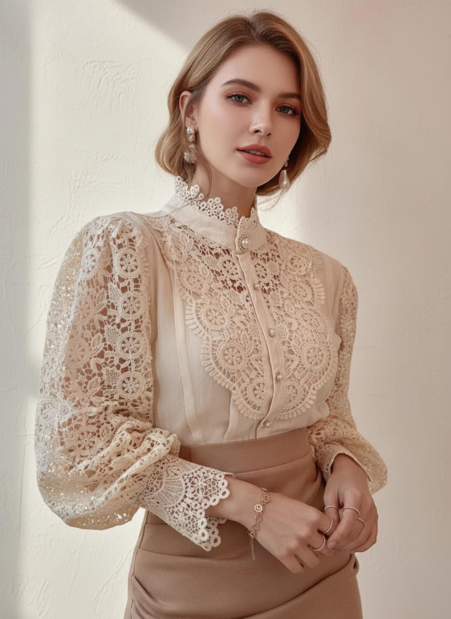 Vintage Lace Blouse Women Long Sleeve