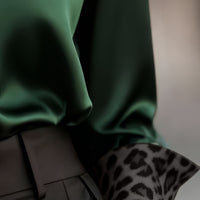 Elegant Women'S Spring/Fall Satin Shirt | Color Block Long Sleeve, Lapel Collar, Slim Fit