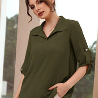 Women'S Solid Color Long Sleeve Shirt with a Collar