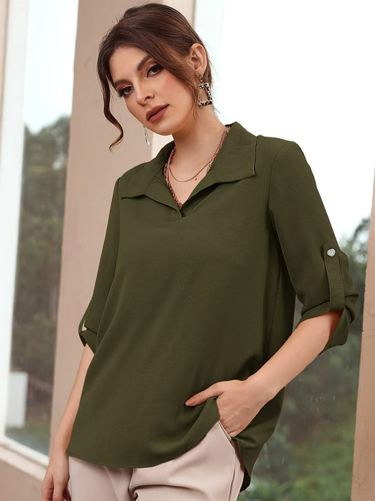 Women'S Solid Color Long Sleeve Shirt with a Collar