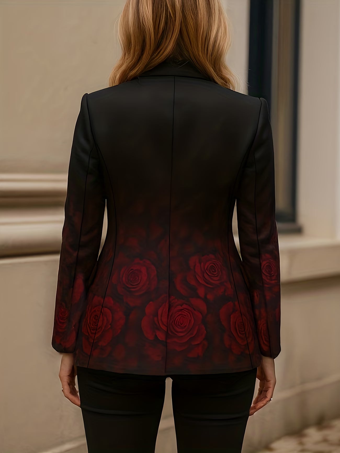 Stylish New Gradient Rose Print Blazer, Casual Suit Jacket with a High-End Feel