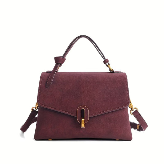 Olive Green Faux Suede Flap Bag with Golden Lock