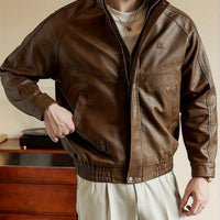 PU Jacket with Stand Collar and Metal Zipper, Motorcycle Style Spring/Autumn Outerwear