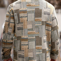 Men'S Geometric Patterned Long-Sleeve Single-Breasted Pocket Casual Fleece Jacket